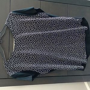 Anne Taylor large dot cap sleeve mixed media top